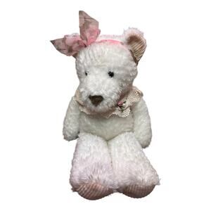 First & Main White 11" Teddy Bear‎ with Bow & Lace Collar - CHIFFON #1258